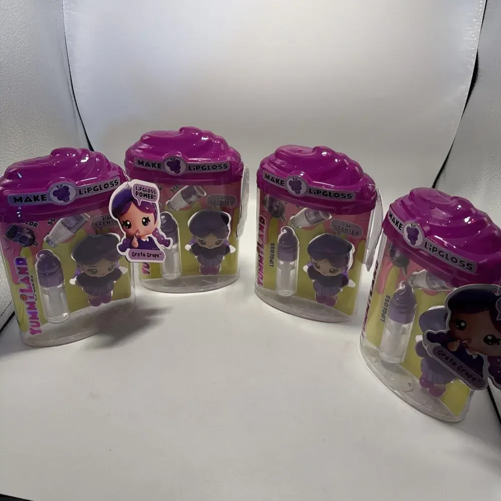 YUMMILAND Lipgloss Doll - Greta Grape Scented Doll with DIY Lip Gloss Kit 4pack